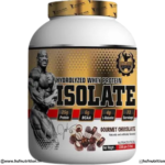 Whey Protein Isolate 2.26kg 5lbs tub front view showcasing Gourmet Chocolate flavor, 25g protein, 6g BCAA, 4g L-Glutamine, and 73 servings