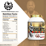 Whey Protein Isolate 2.26kg 5lbs tub front view showcasing Gourmet Chocolate flavor, 25g protein, 6g BCAA, 4g L-Glutamine, and 73 servings