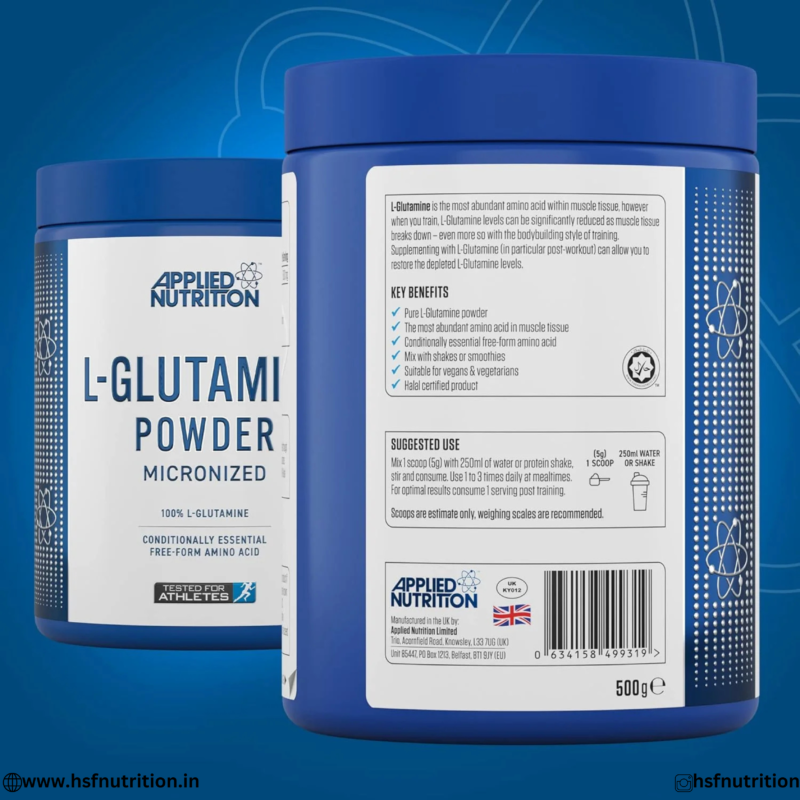 Applied Nutrition L-Glutamine Powder 100% Pure Free Form Amino Acid 50 Servings Front View