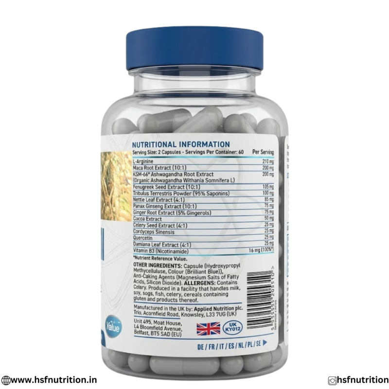 Applied Nutrition Sex Bomb Male Libido Enhancer Nutritional Information and Ingredients Label
