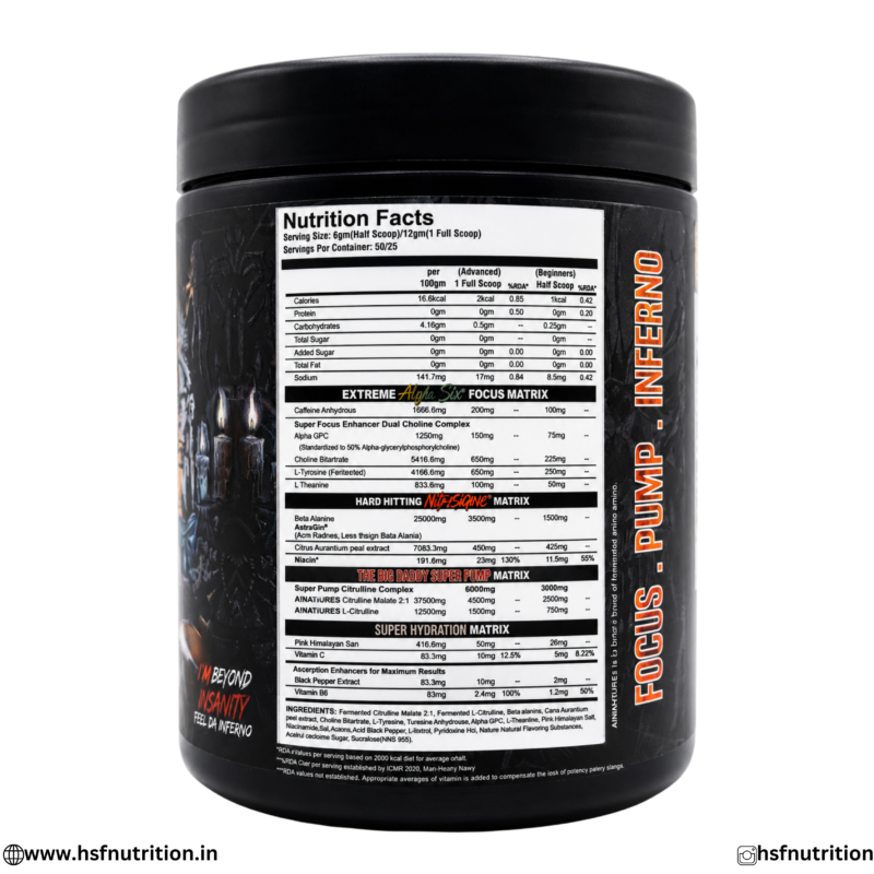 Black Beast The Big Daddy Inferno Pre Workout Nutritional Facts and Supplement Ingredients Label