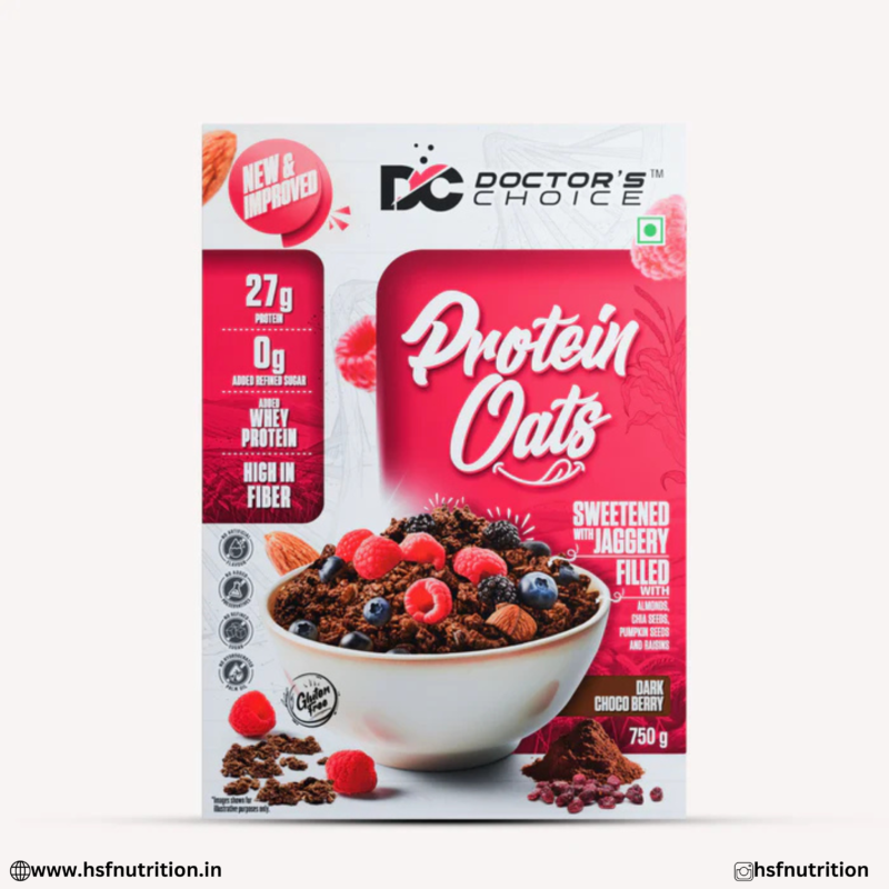 Doctor's Choice Protein Oats 750g Dark Choco Berry Front View