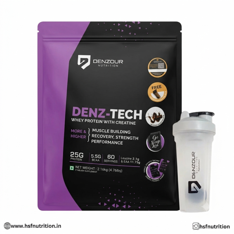 Denzour Nutrition Denz-Tech Whey Protein - 2Kg, 60 Serving, 25g, Belgium Chocolate | Free Shaker Inside Denzour Nutrition