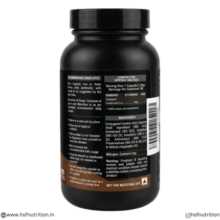 MuscleBlaze CLA 1000 supplement facts and usage instructions label