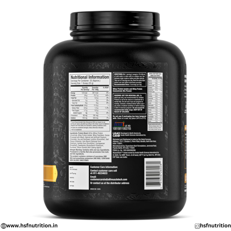 MuscleTech Nitro-Tech Whey Gold Supplement Facts and Amino Acid Profile Label