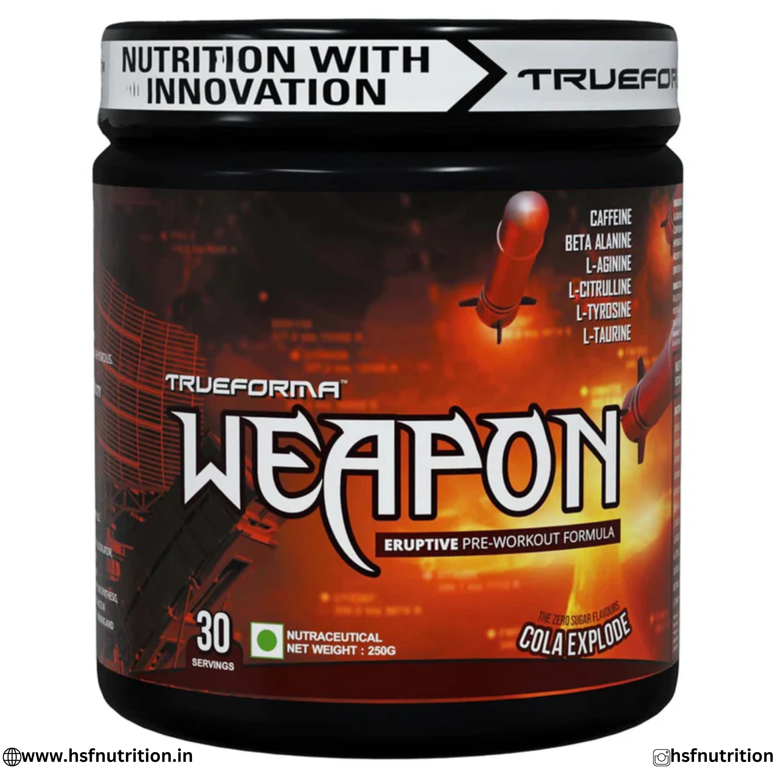 Untitled (1080 x 1080 px) (20) Trueforma Weapon Eruptive Pre-Workout 30 Servings Cola Explode Tub Front View