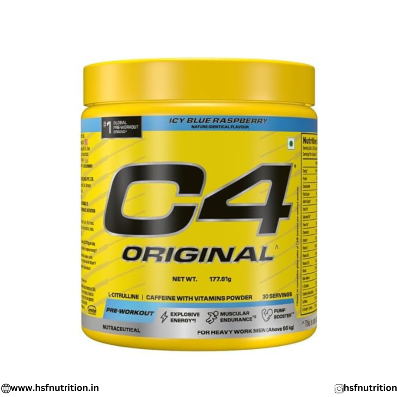 Cellucor C4 Original Explosive Pre-Workout 30 Servings Icy Blue Raspberry Tub Front View