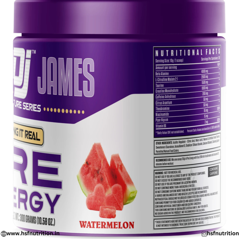 Dennis James Pre Energy 10g Scoop Nutritional Facts Label and Active Ingredients View