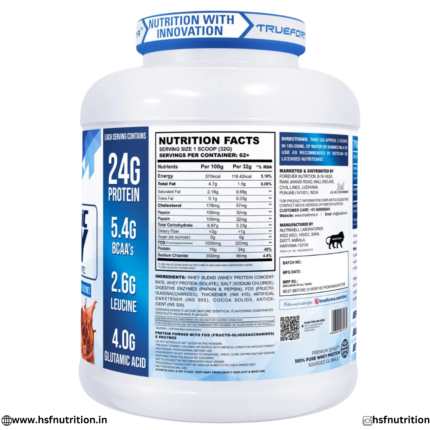 Trueforma TF Prebiotic Whey 2kg front view jar highlighting 24g Protein and digestive enzymes shown in the file