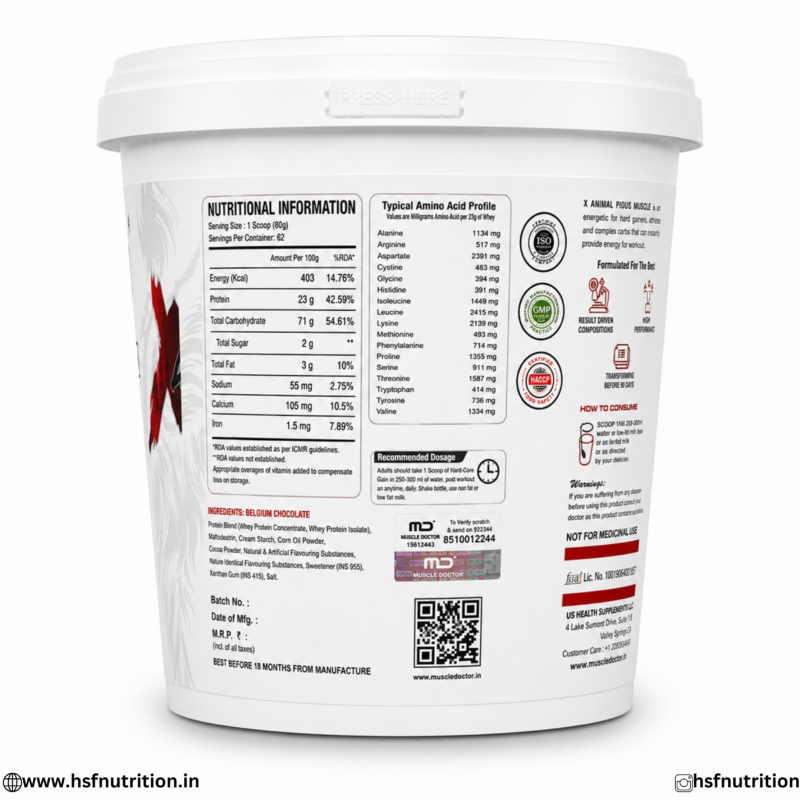 Muscle Doctor X Animal Hard Core Weight Gainer Nutrition Facts