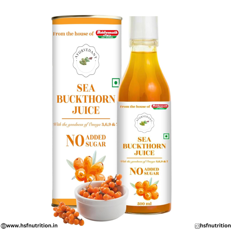 Baidyanath Sea Buckthorn Juice 500ml bottle and packaging front view.