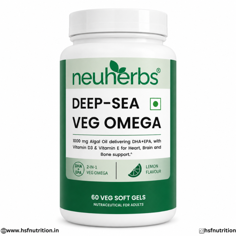 Neuherbs Deep-Sea Veg Omega Lemon Flavour 60 Veg Soft Gels Bottle Front View