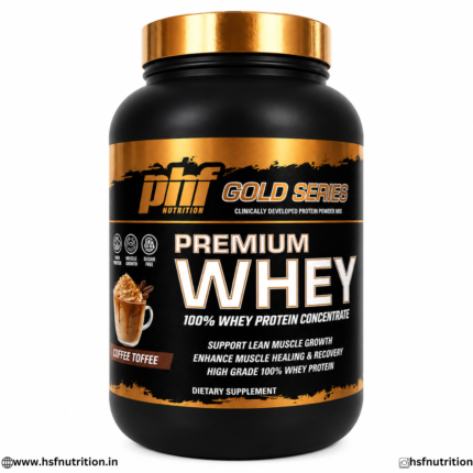 PHF Nutrition Gold Series Premium Whey Coffee Toffee 1kg Tub Front View