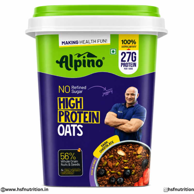 Alpino High Protein Oats Dark Chocolate Tub Front View
