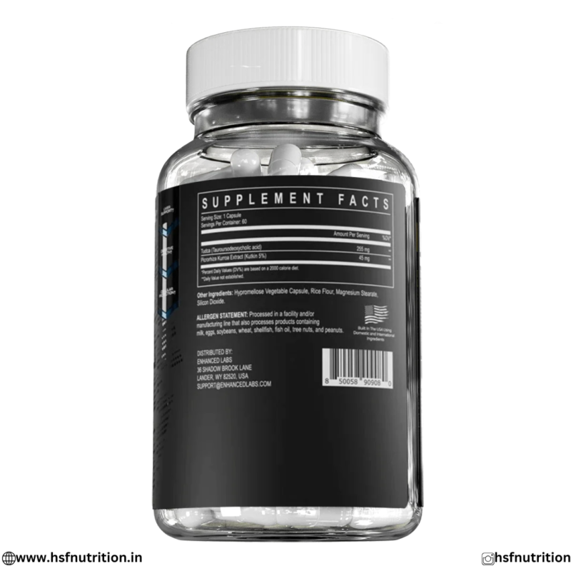 Enhanced Labs TUDCA 60 Capsules Supplement Facts, Ingredients, and Manufacturer Details Back Label
