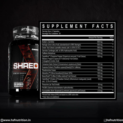 Enhanced Labs SHRED 120 Capsules Supplement Facts, Advanced Ingredient List, and Serving Information