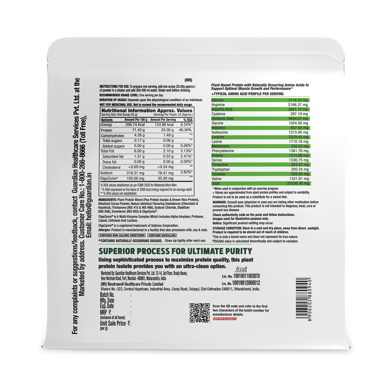 GNC Plant Protein Isolate Powder - 907g/2Lbs, 25g Protein Complete Amino Acid Profile with PDCAAS 1 Score | DigeZyme® For Faster Absorption